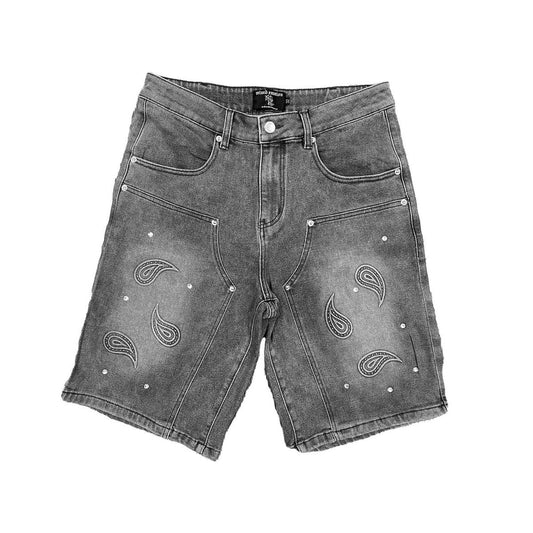 Mixed Emotion Shorts Paisley Black Wash Denim