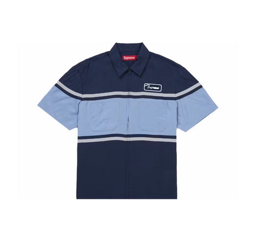 Supreme Silk Zip Up S/S Shirt Navy