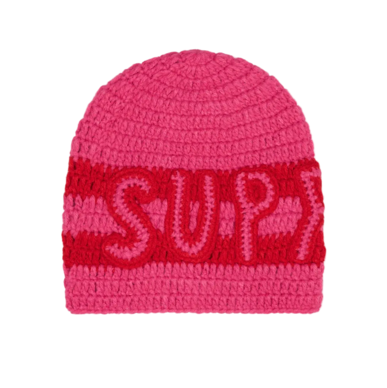 Supreme Crochet Logo Beanie Pink