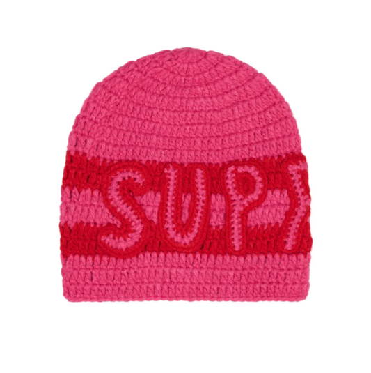 Supreme Crochet Logo Beanie Pink