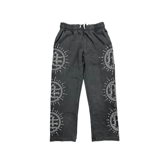 Mixed Emotion Eclipse Rhinestone Sweatpants Grey Acid Wash