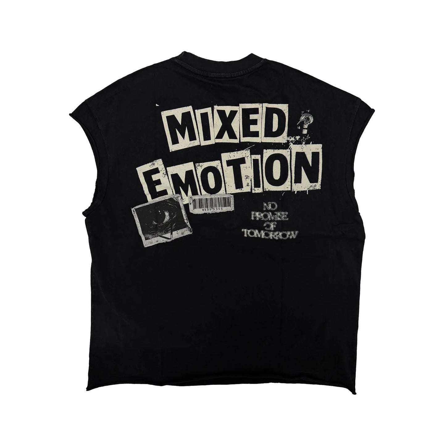 Mixed Emotion Newspaper Sleeveless Tee