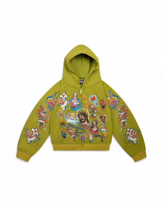 We are Righteous Risen King Cropped Zip Moss