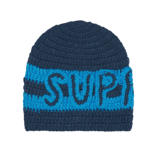 Supreme Crochet Logo Beanie Navy