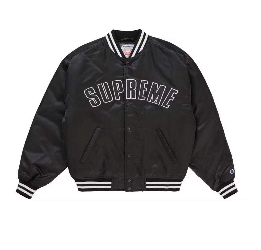 Supreme Champion Satin Varsity Jacket Black