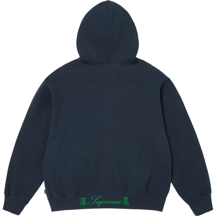 Supreme God Over Money Zip Up Hooded Sweatshirt Navy
