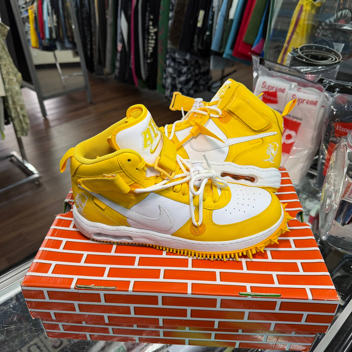 Off-White Nike Air Force 1 Mid Sp Leather Varsity Maize(Pre Owned)