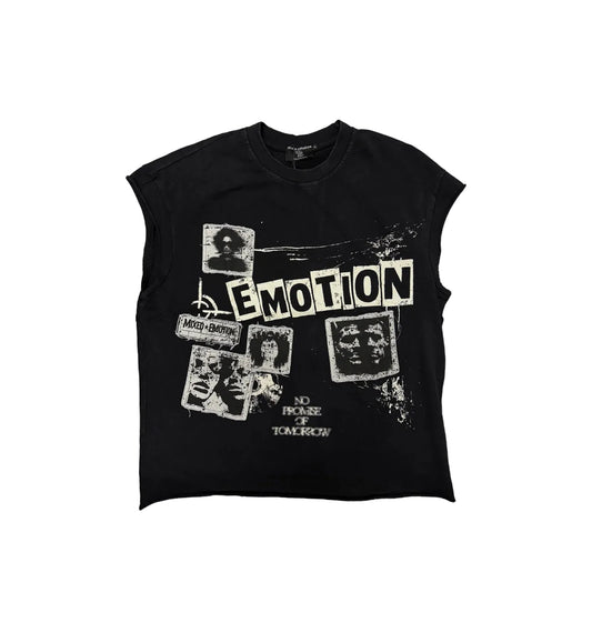 Mixed Emotion Newspaper Sleeveless Tee