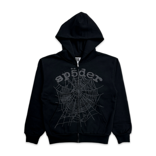 Sp5der OG Web Zip Up Hoodie Black
