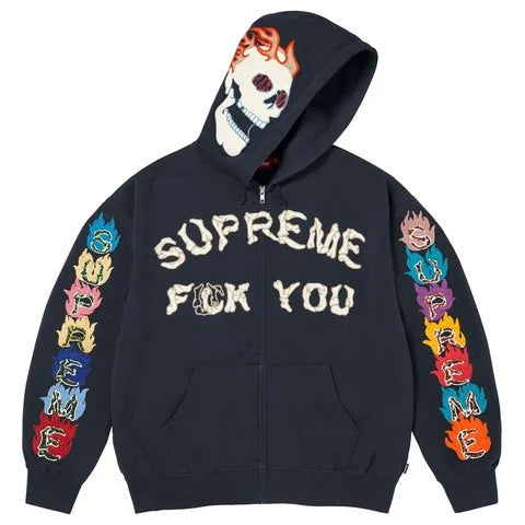 Supreme Fuck You Zip Up Hooded Sweatshirt Navy