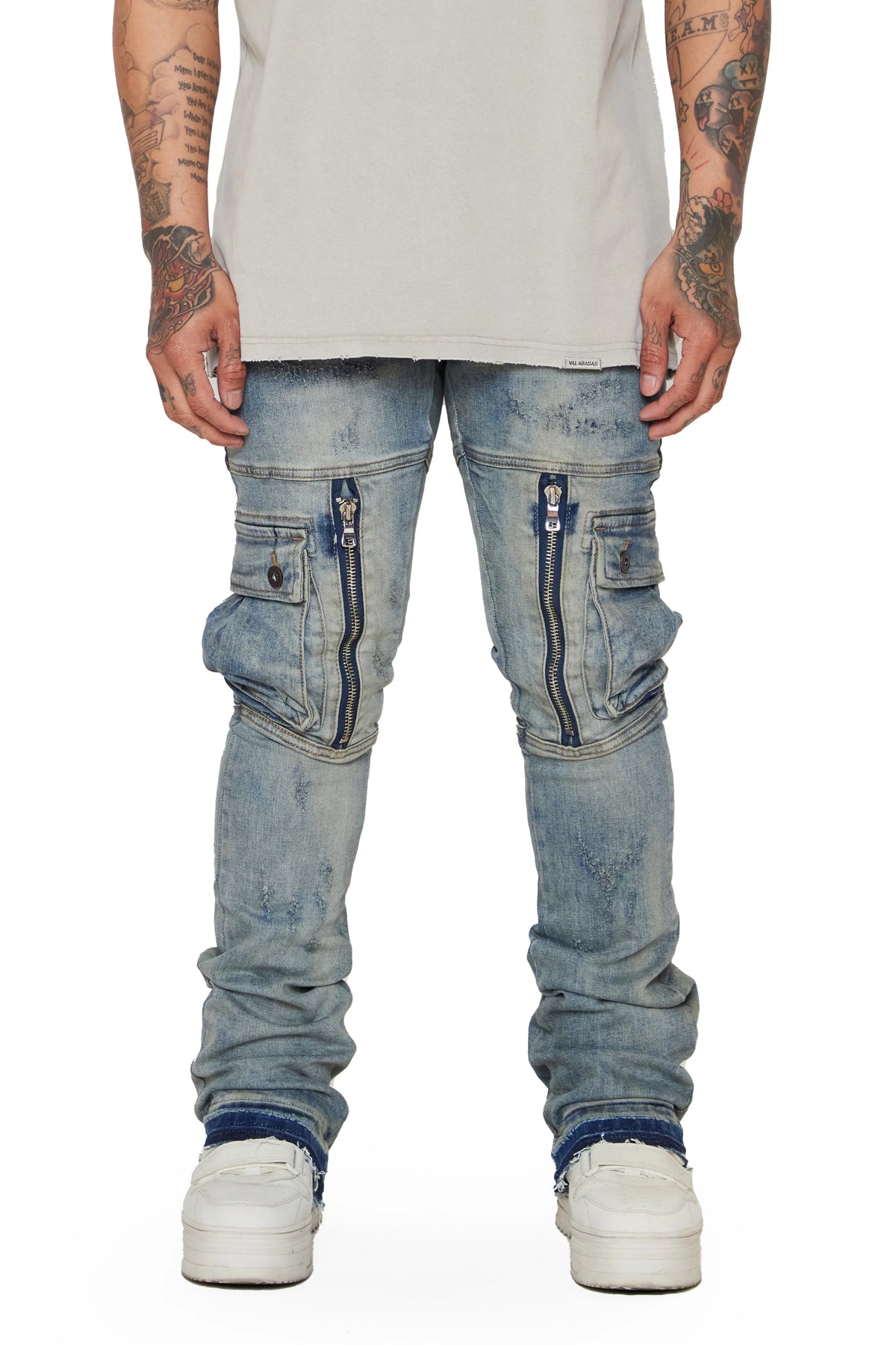 Valabasas Blue Dirty Wash Stacked Flare Jeans “Ocean”