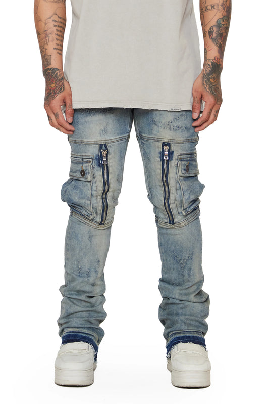 Valabasas Blue Dirty Wash Stacked Flare Jeans “Ocean”