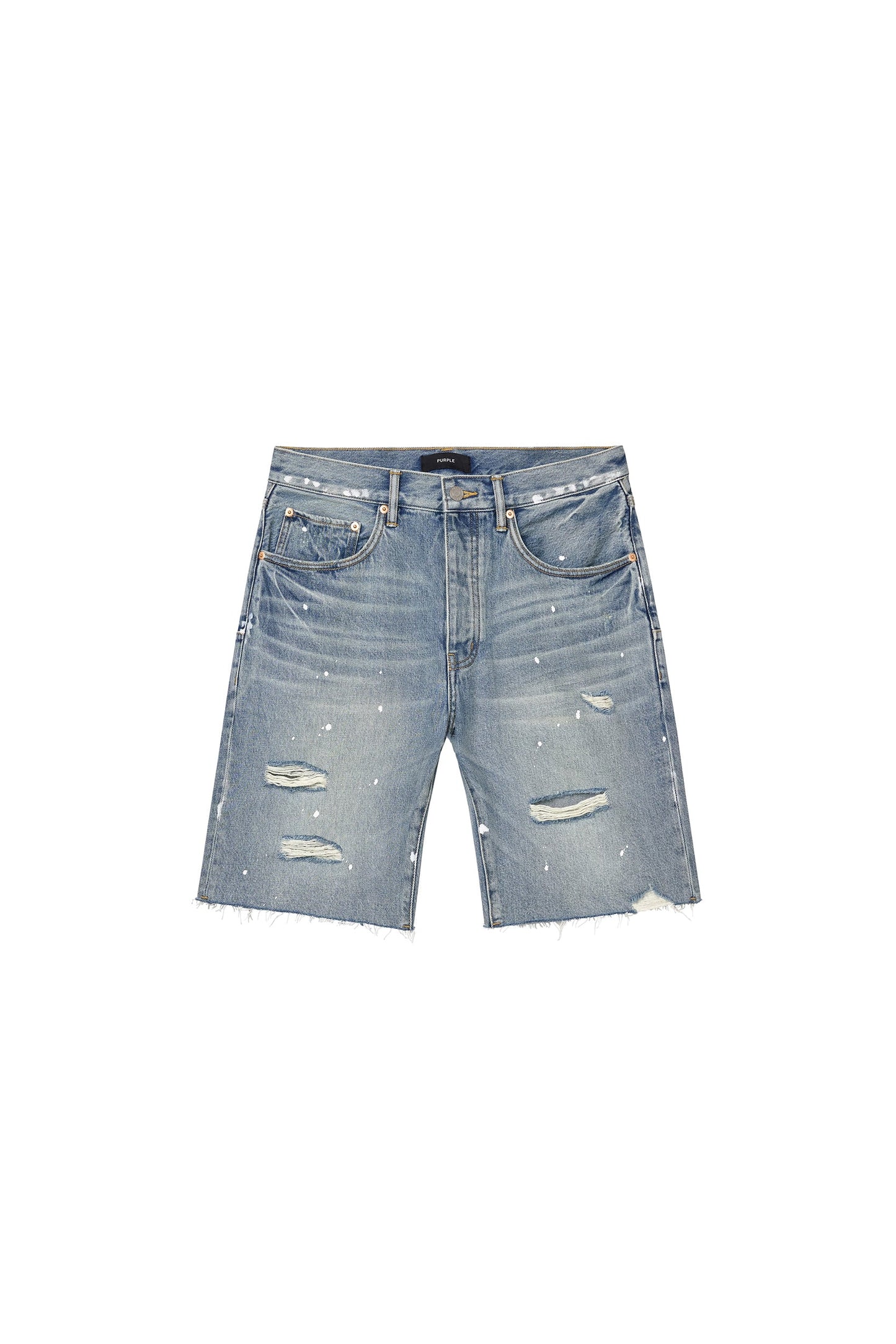 Purple Brand P059 Painterly Rip Short Light Indigo