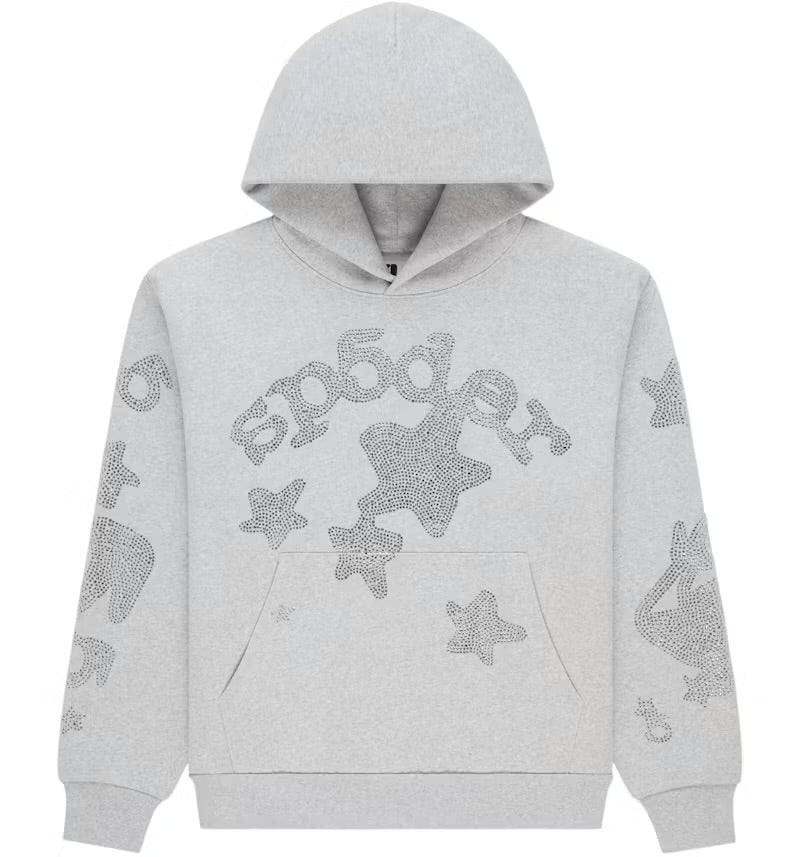 Sp5der Rhinestone Beluga Hoodie Heather Grey